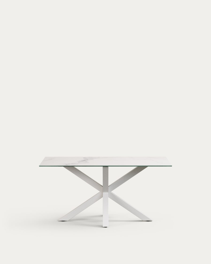 Argo table in white Kalos porcelain and steel legs with white finish, 160 x 90 cm