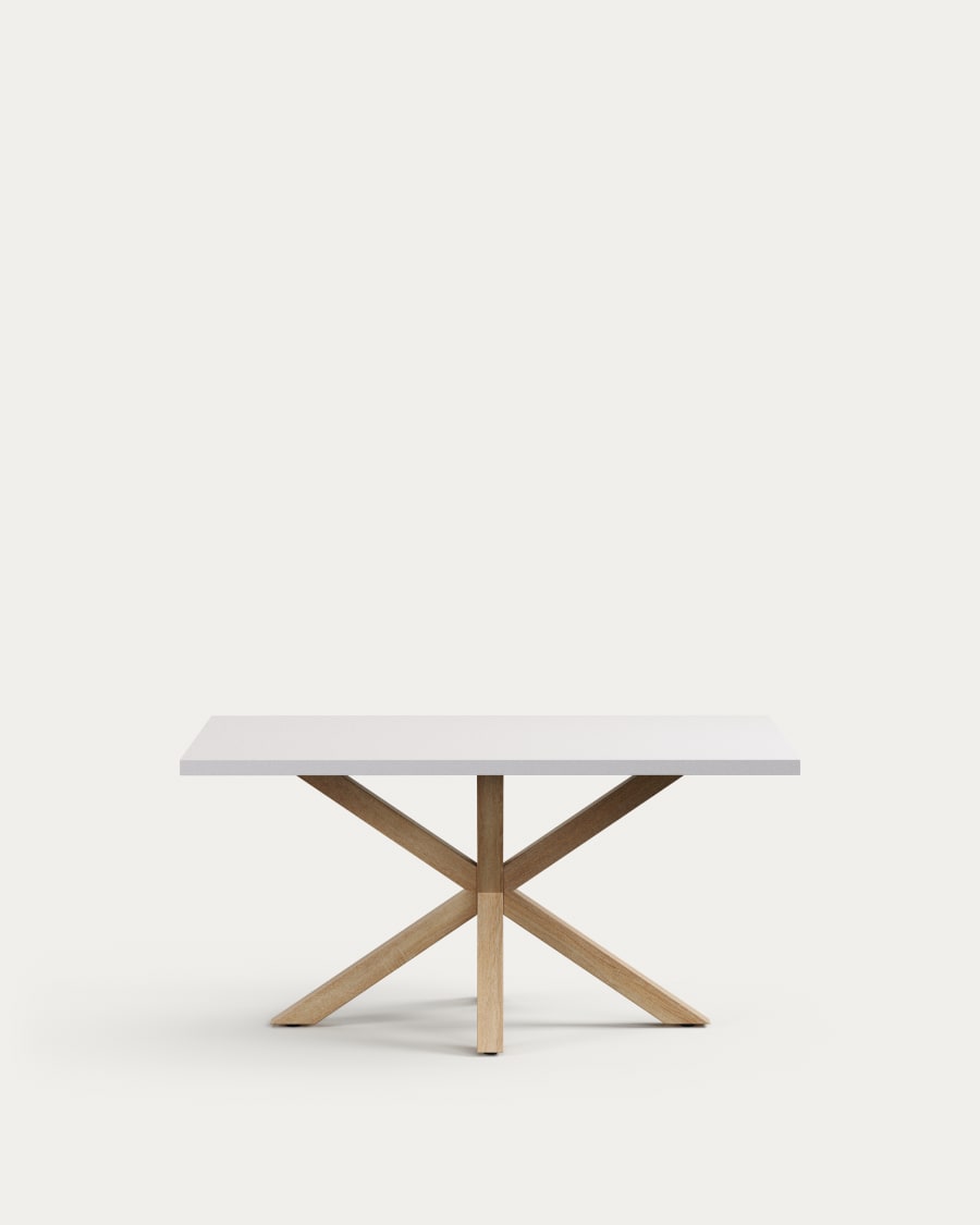 Tisch Argo aus Melamin mit weißer Oberfläche und Beinen aus Stahl in Holzoptik, 160 x 100 cm