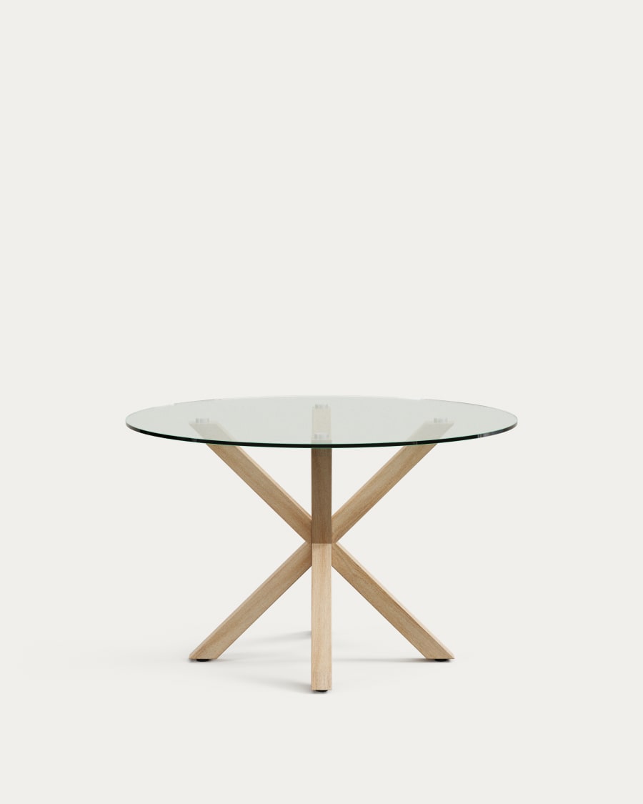 Argo round glass table with steel legs with wood-effect finish Ø 119 cm