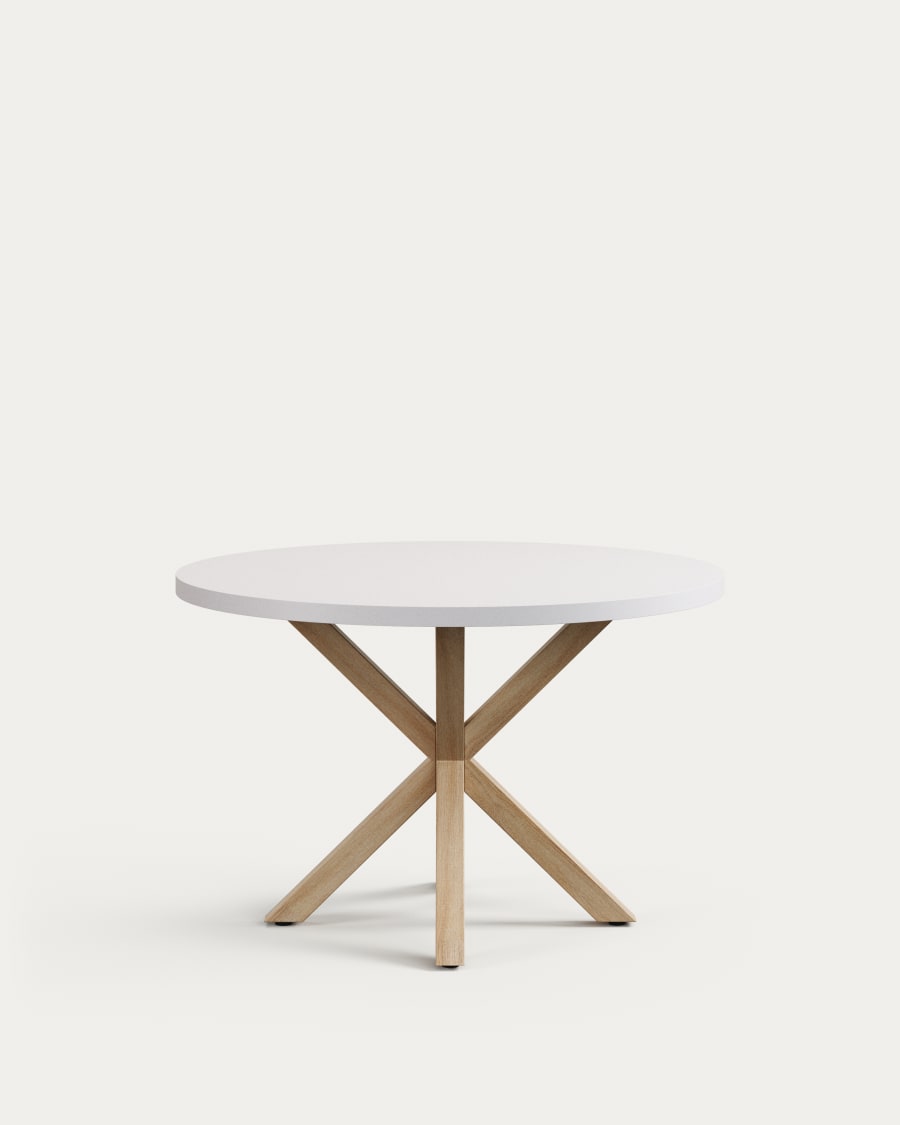 Argo round table in melamine with white finish and wood effect steel legs Ø 120 cm