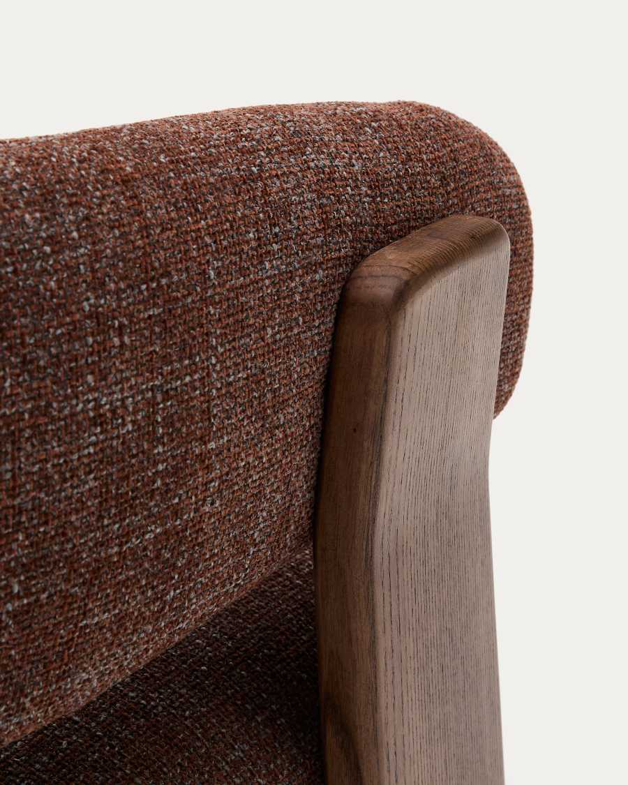 Granite brown chenille armchair with solid ash wood legs in a walnut finish FSC 100%