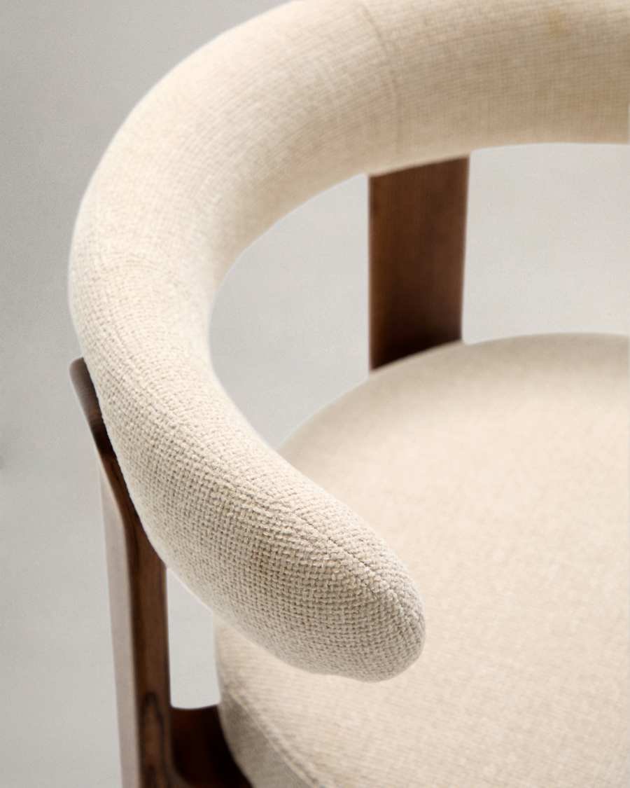 Granite chair in beige chenille and with solid ash wood in a walnut finish FSC 100%