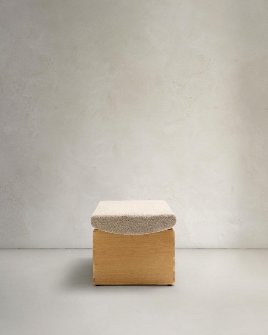 Topaz bench in beige chenille and FSC 100% solid ash wood in a natural finish, 150 cm