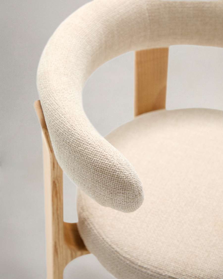 Granite chair in beige chenille and with solid ash wood in a natural tone finish FSC 100%