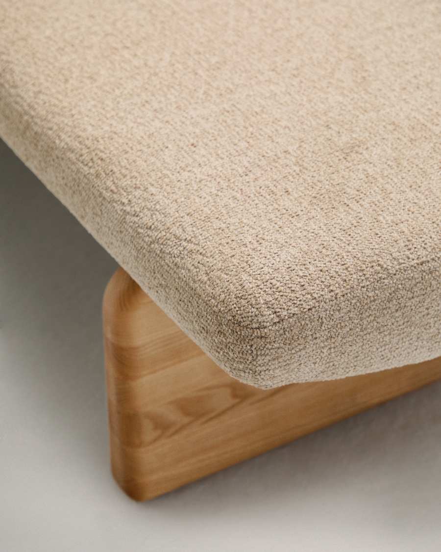 Topaz bench in beige chenille and FSC 100% solid ash wood in a natural finish, 150 cm