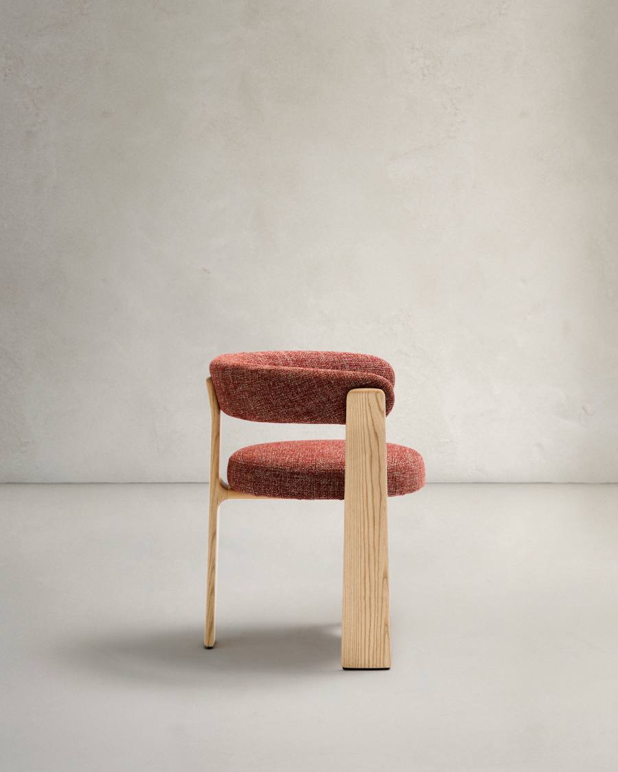 Granite 3-legged chair terracotta chenille and solid ash wood in a natural tone finish FSC 100%