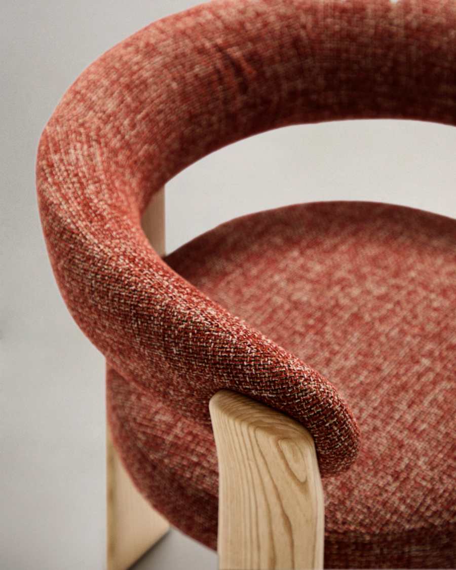 Granite 3-legged chair terracotta chenille and solid ash wood in a natural tone finish FSC 100%