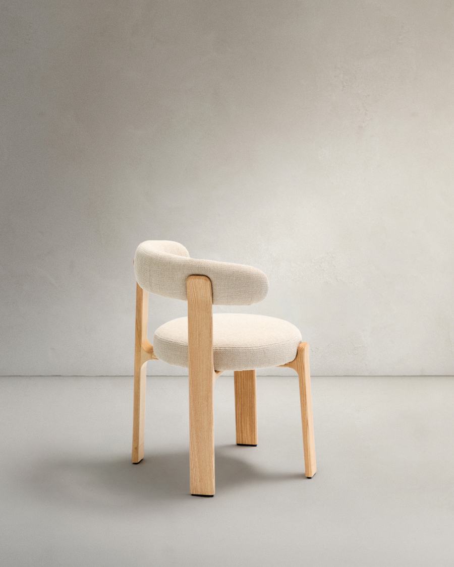 Granite chair in beige chenille and with solid ash wood in a natural tone finish FSC 100%