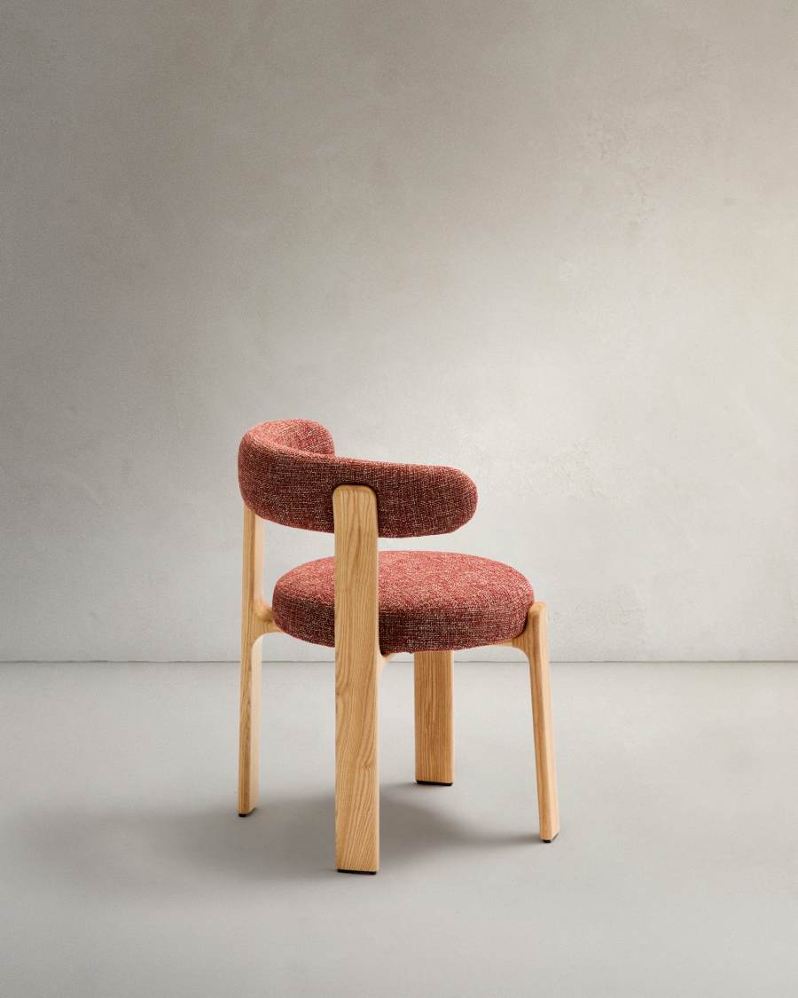 Granite chair  terracotta-coloured chenille and solid ash wood in a natural tone finish FSC 100%