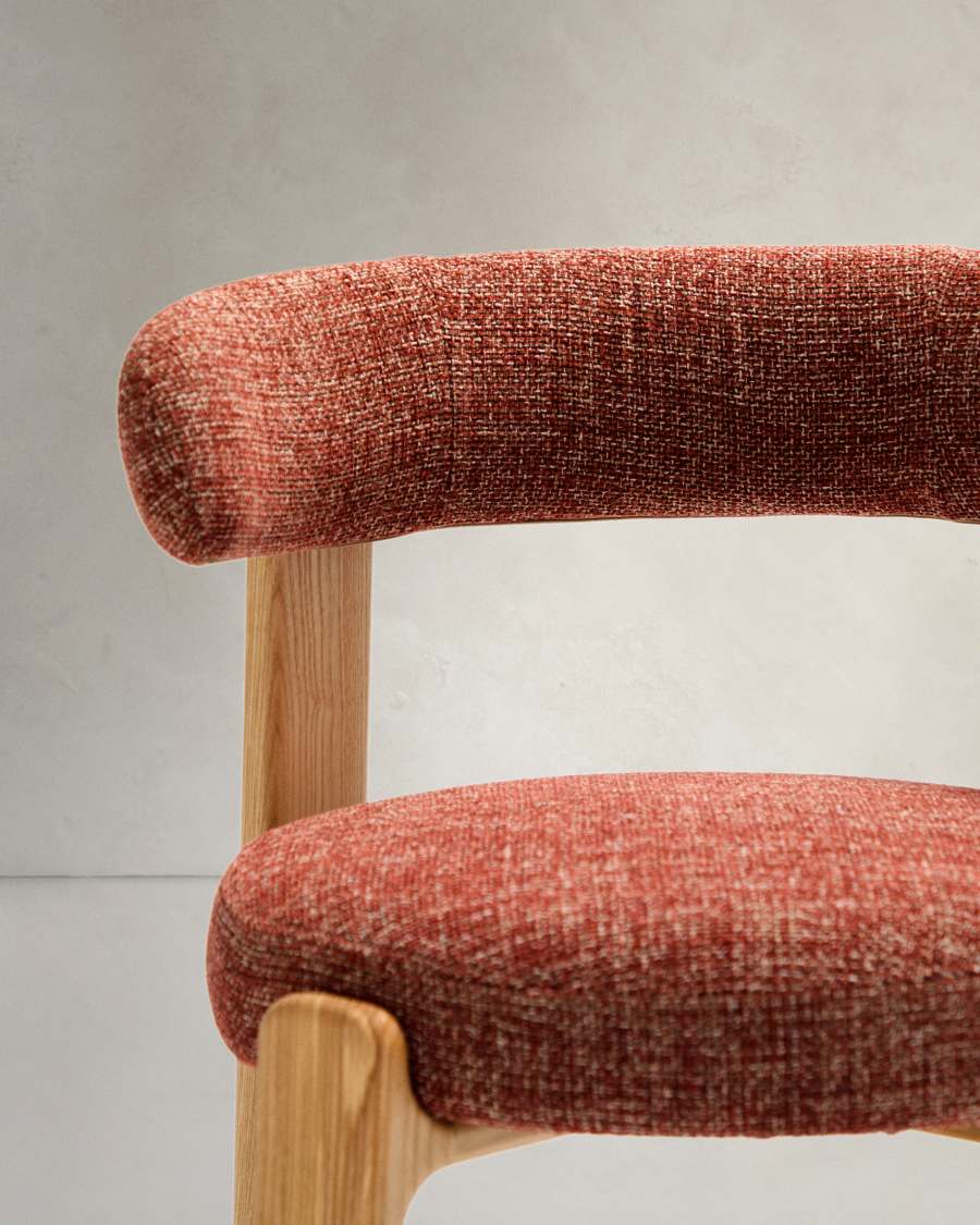 Granite chair  terracotta-coloured chenille and solid ash wood in a natural tone finish FSC 100%