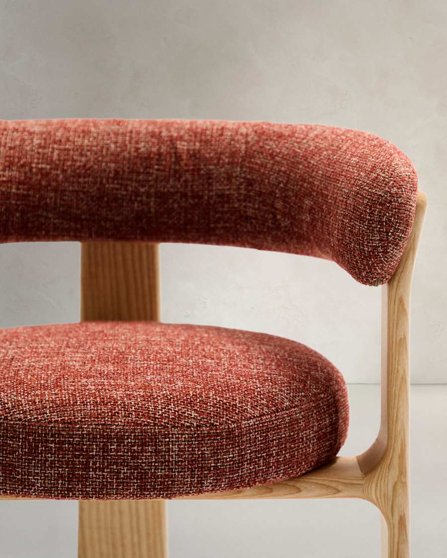Granite 3-legged chair terracotta chenille and solid ash wood in a natural tone finish FSC 100%