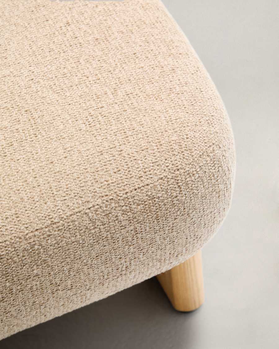 Nema beige chenille footstool with solid ash wood legs natural finish 65x55.4 cm FSC 100%