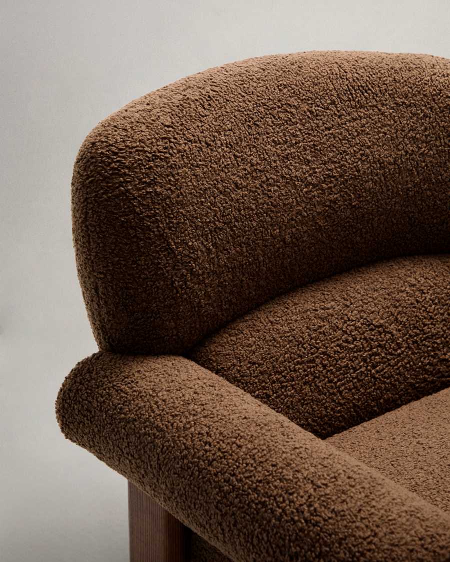 Nema armchair in taupe bouclé with solid ash wood legs in a walnut finish FSC 100%