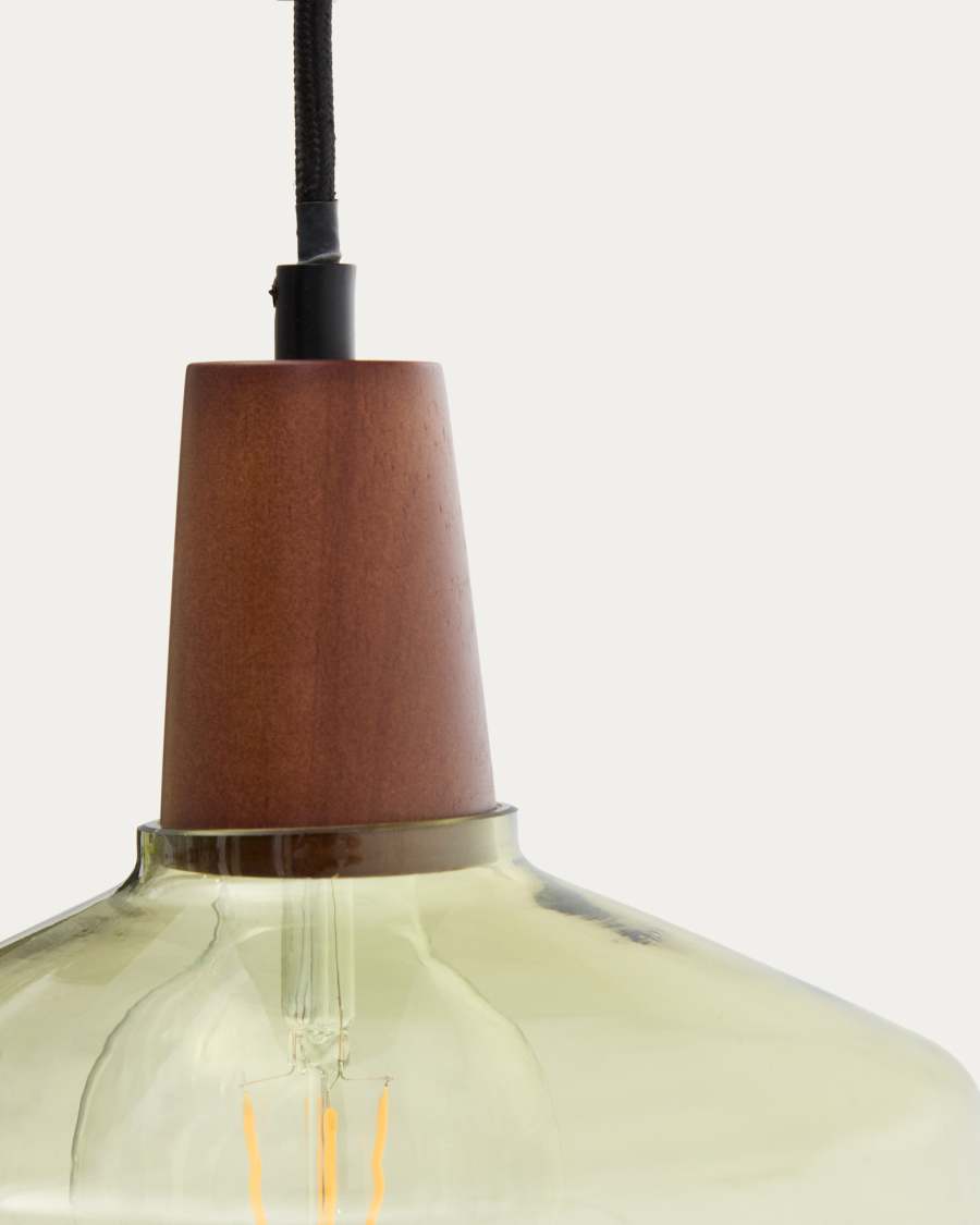 Silex green glass and walnut ceiling lamp, Ø 40 cm
