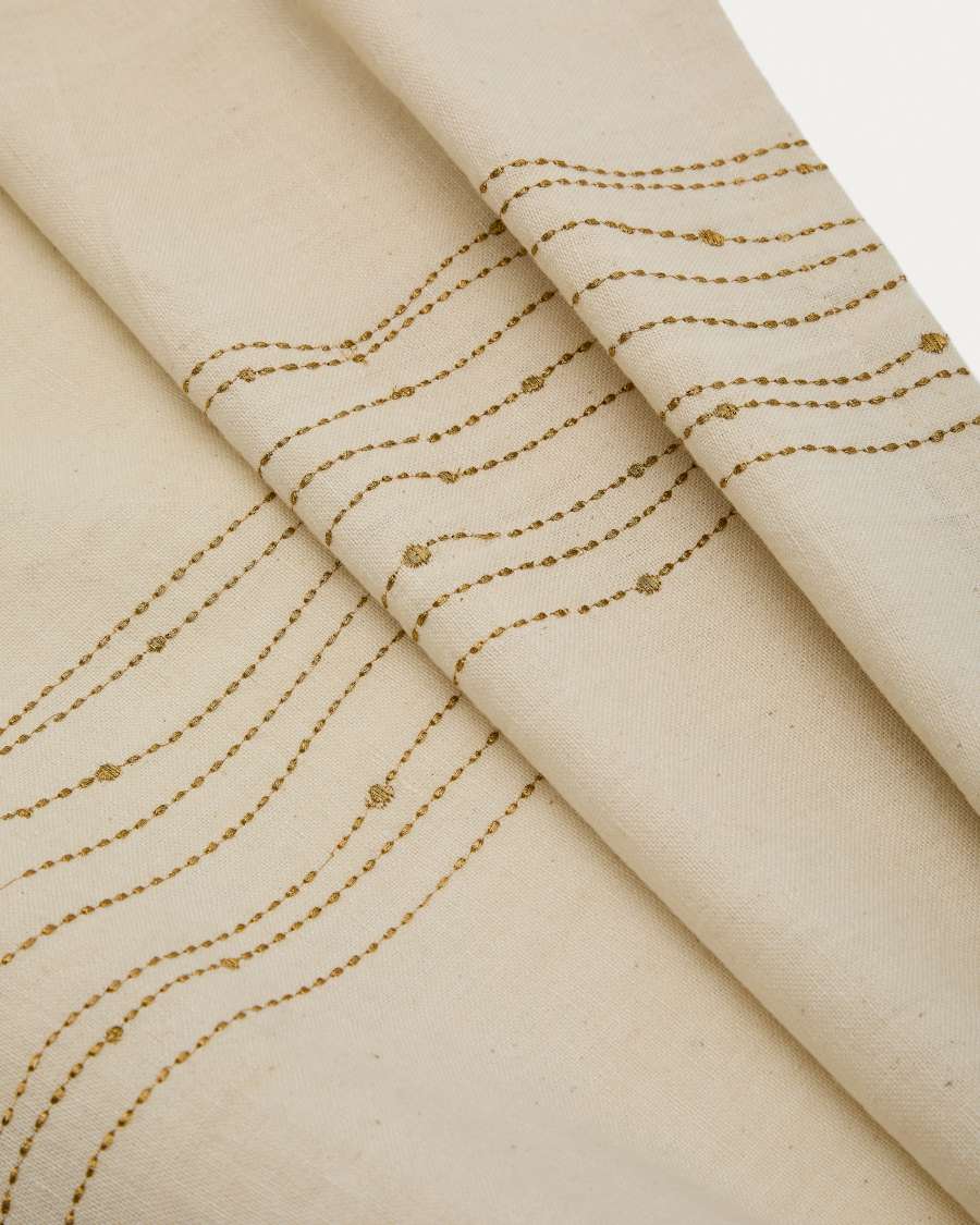 Flia white linen and cotton table runner with gold-coloured lurex embroidered detail