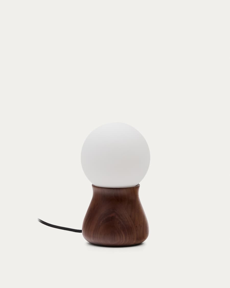 Okeni table lamp made of walnut veneer and glass UK adapter