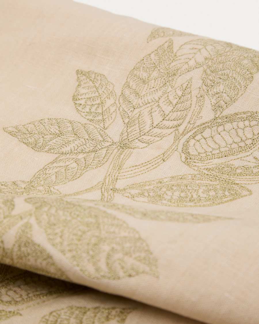 Oreti tablecloth in beige cotton and linen and cocoa embroidery feature, 150x250cm