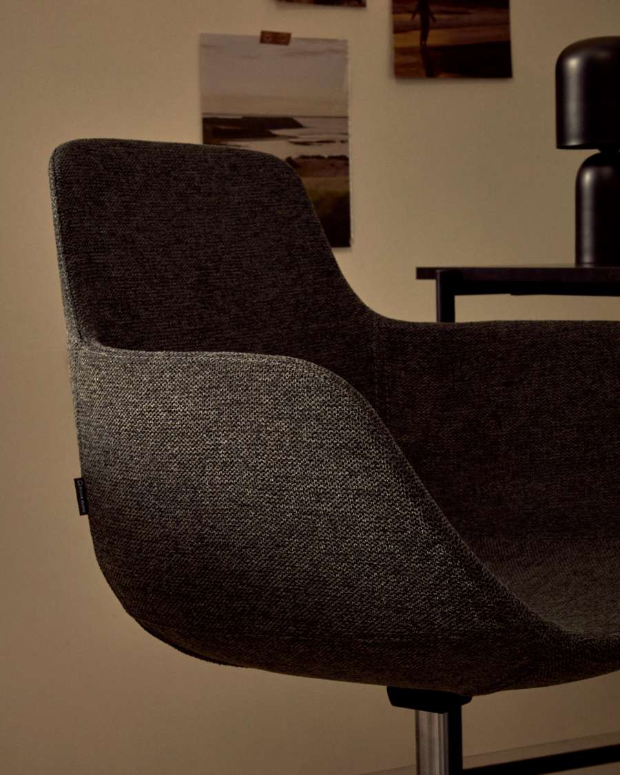 Tissiana dark grey and aluminium desk chair with matt black finish