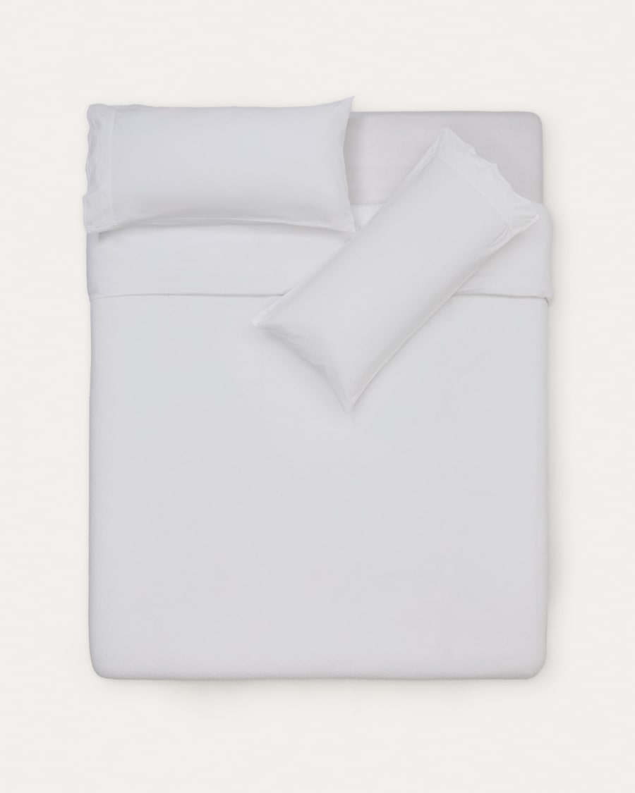 Atenie white duvet cover and pillowcase set, 100% cotton percale, plumeti detail, 180 cm bed