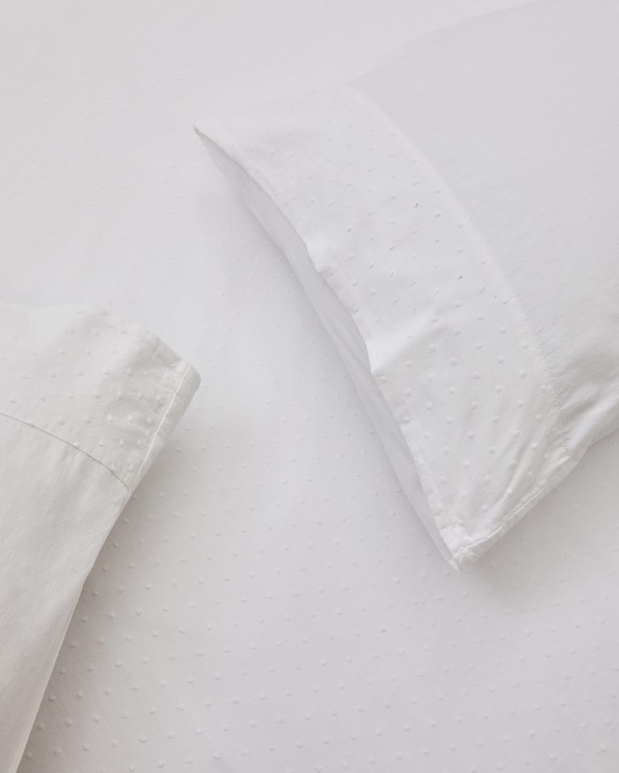 Atenie white duvet cover and pillowcase set, 100% cotton percale, plumeti detail, 180 cm bed