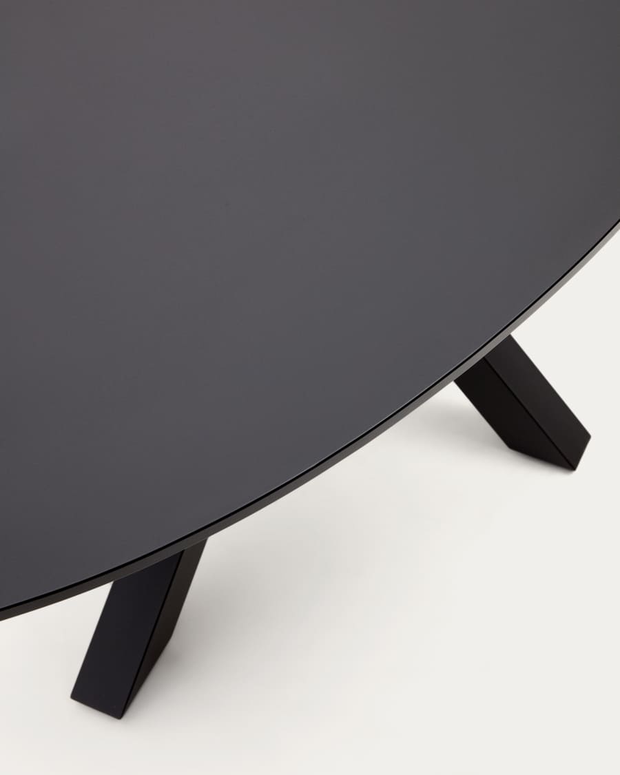 Argo table with black glass and black steel legs Ø 200 x 100 cm
