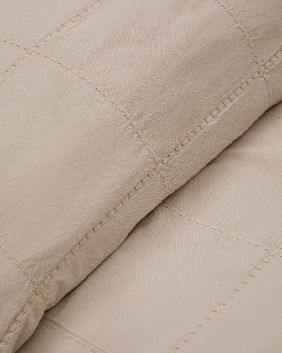 Tagesdecke Isor aus Chenille 100% Baumwolle ecru mit Karomuster für Bett von 90/135 cm