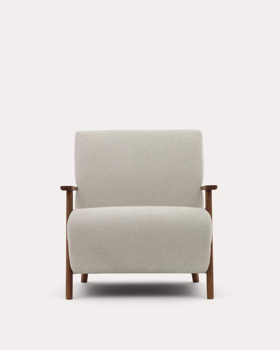Meghan armchair in pearl chenille and solid ash wood with walnut finish FSC Mix Credit