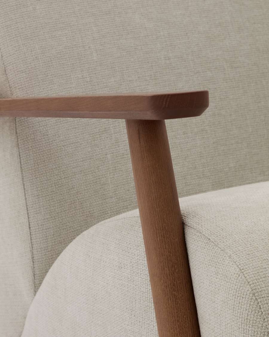 Meghan armchair in pearl chenille and solid ash wood with walnut finish FSC Mix Credit