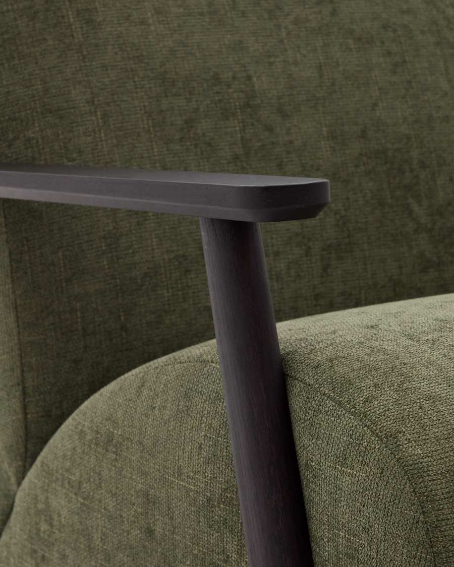 Meghan armchair in green chenille and with solid beech wood in a wenge finish FSC Mix Credit