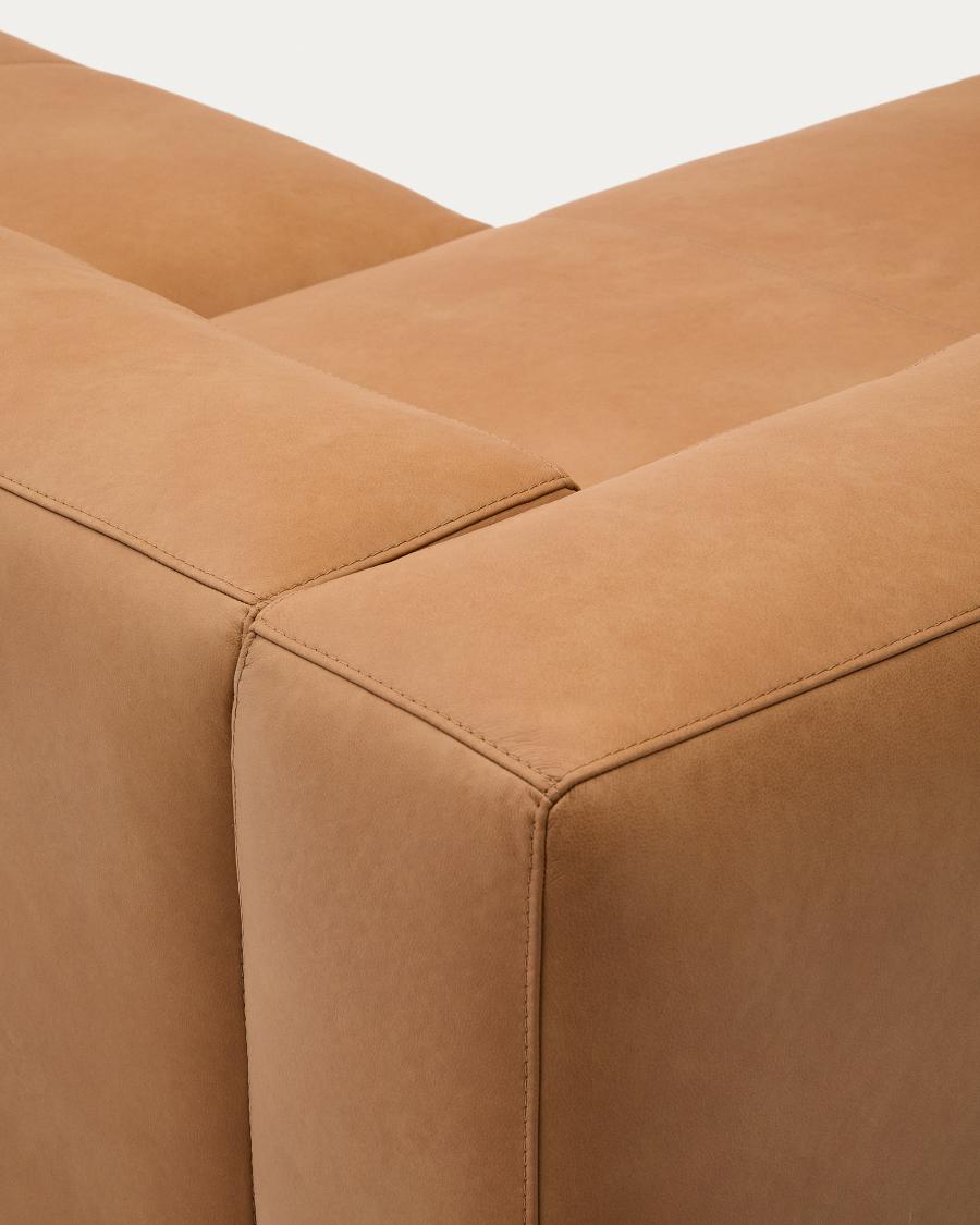 Blok brown leather 4-seater sofa, right chaise longue 330 cm