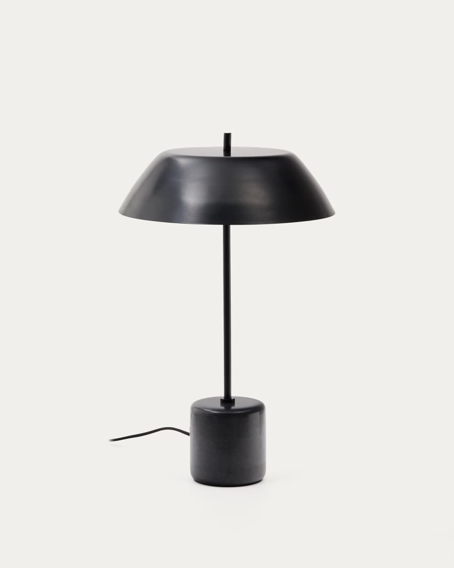 Sayra table lamp made of black marble and metal in a black painted finish UK adapter