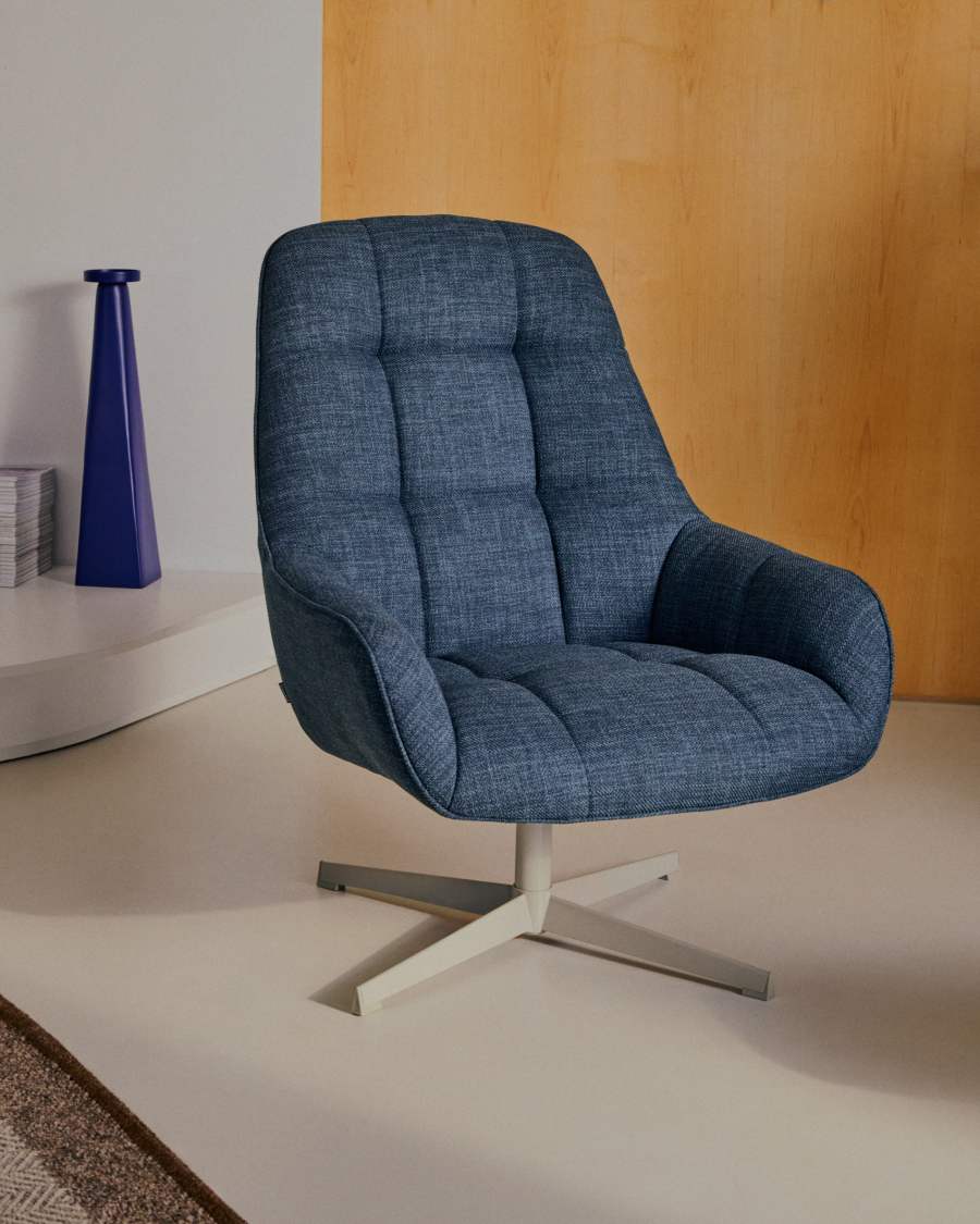 Jaspe blue swivel armchair with grey-finished metal, FSC 100%