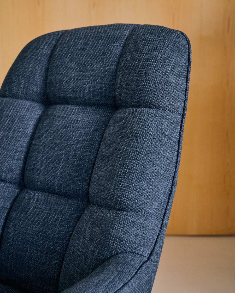 Jaspe blue swivel armchair with grey-finished metal, FSC 100%