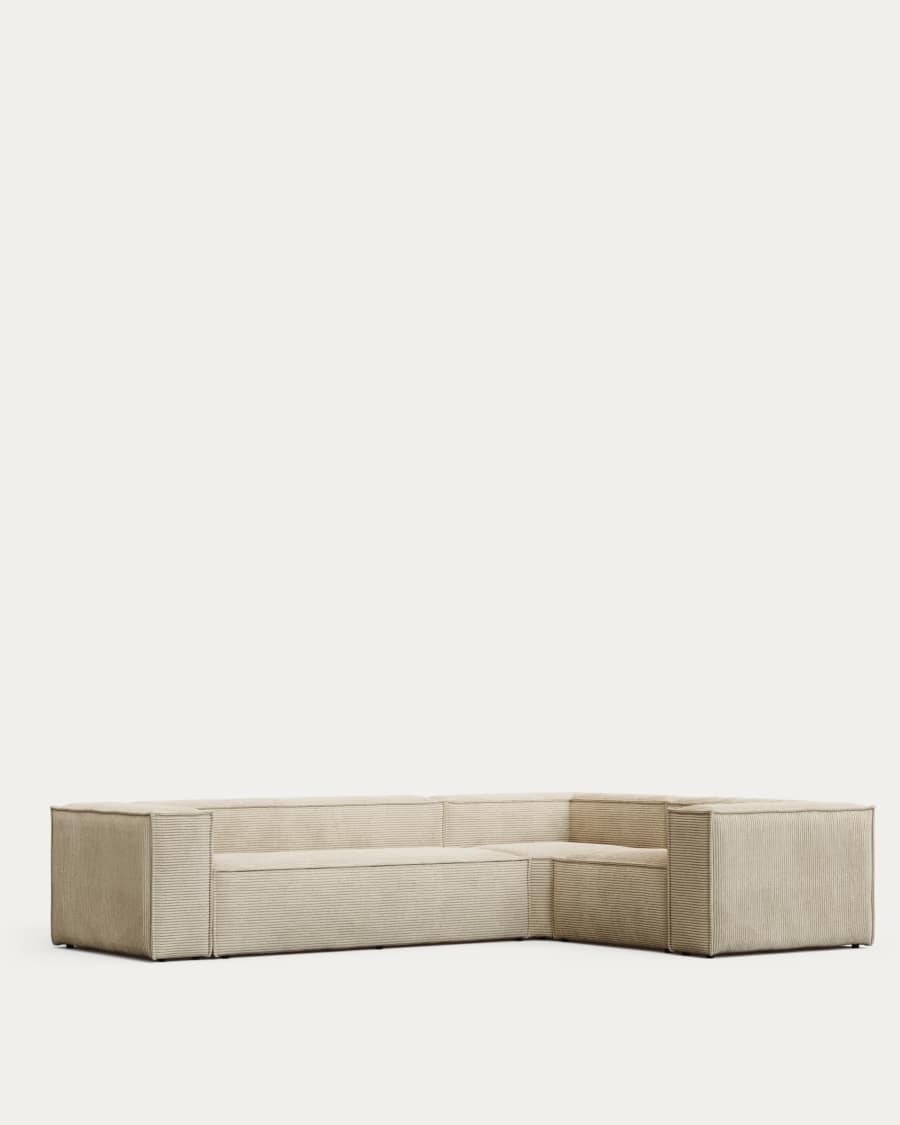 Blok 3 seater corner sofa in wide seam beige corduroy, 290 x 230 cm