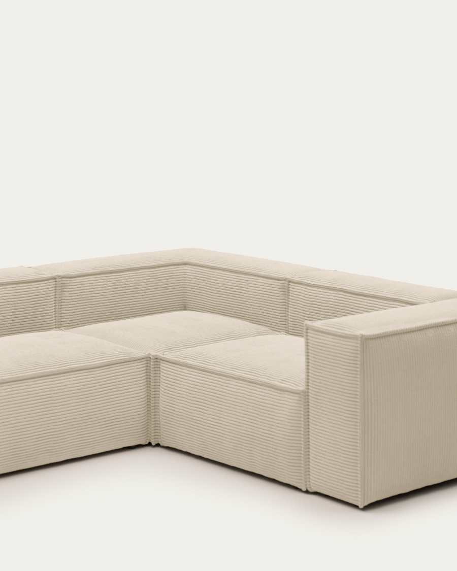Blok 3 seater corner sofa in wide seam beige corduroy, 290 x 230 cm