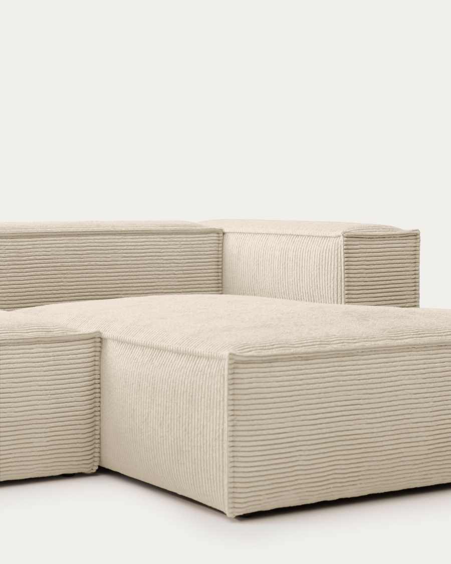 Canapé Blok 2 places en velours côtelé épais coloris naturel avec méridienne droite 240 cm – Certifié FSC Mix Credit