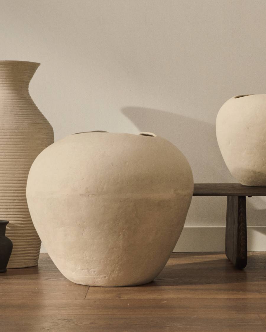 Vase Mimun aus weißem Pappmaché 49 cm