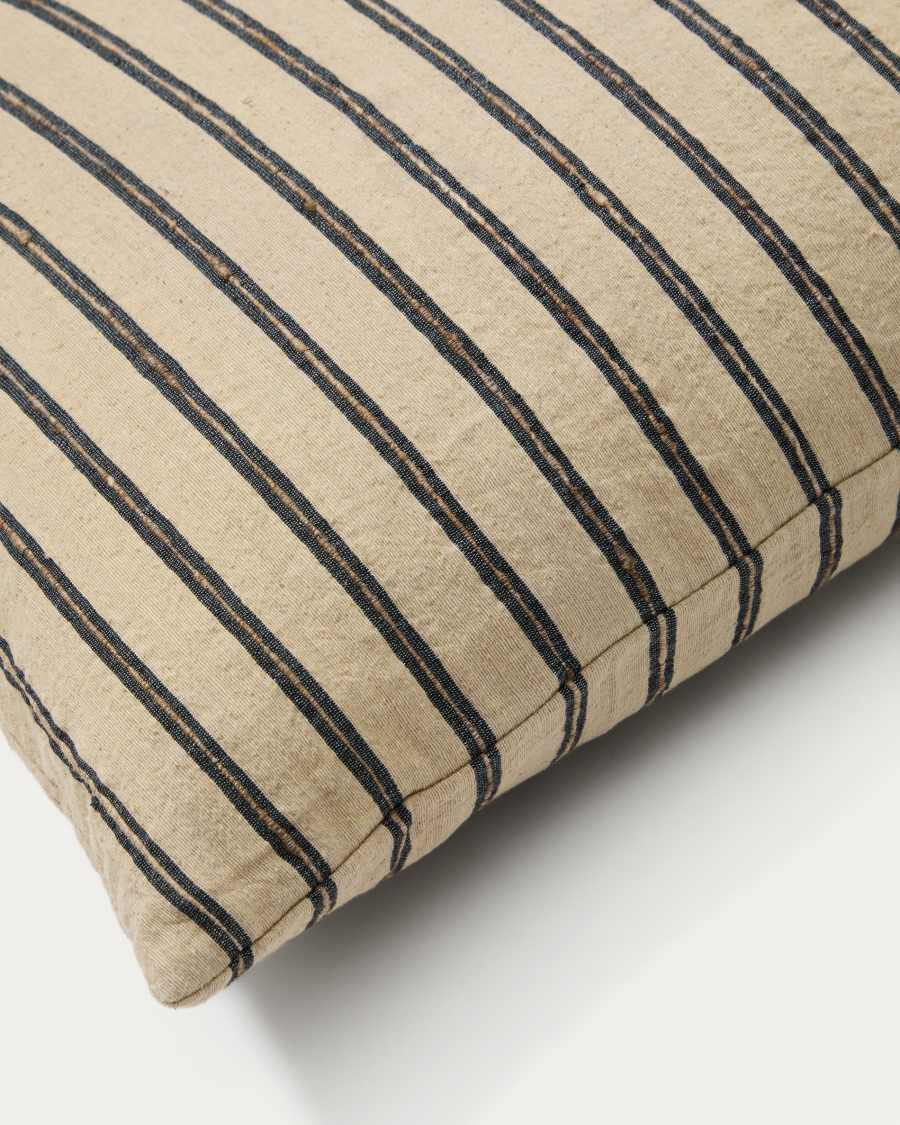 Copricuscino Caliu in seta e cotone beige a righe grigie 45 x 45 cm