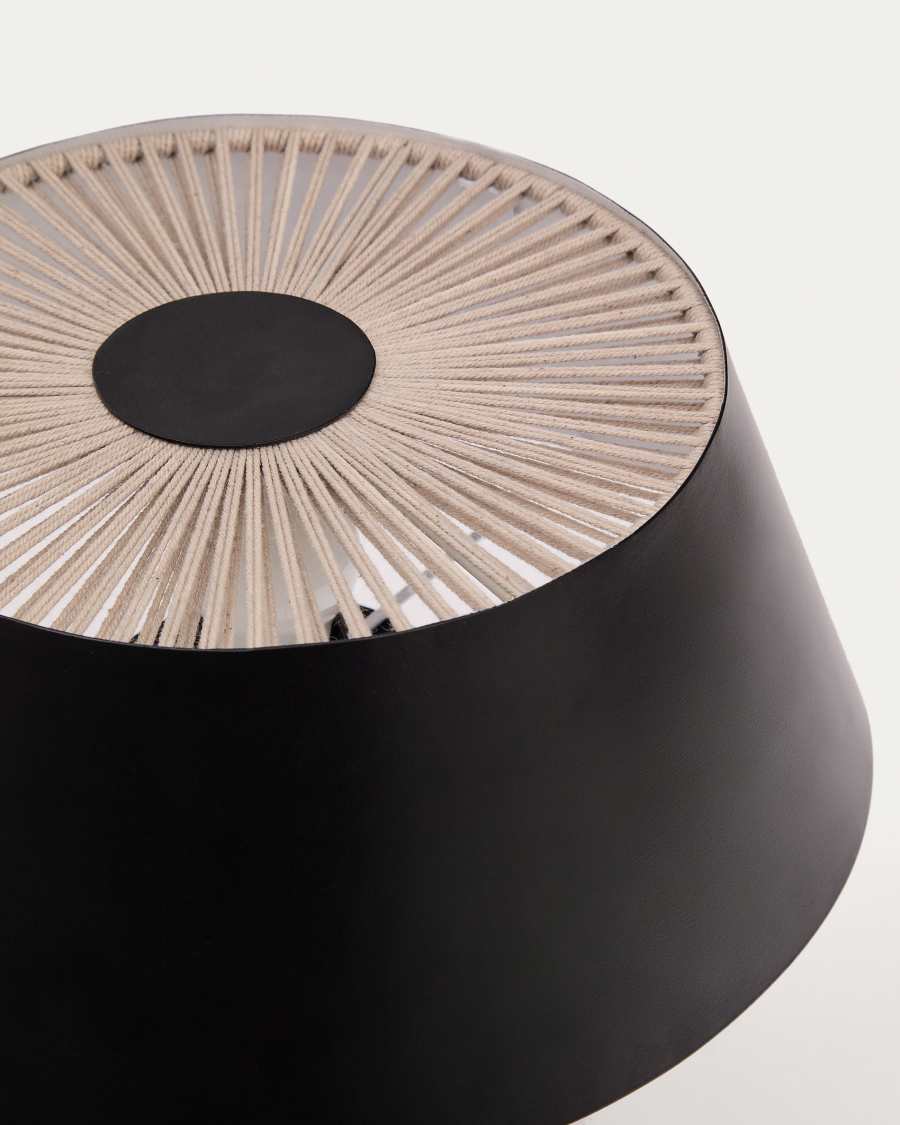 Tischleuchte Ancare aus schwarzem Metall und beigefarbenem Seil.