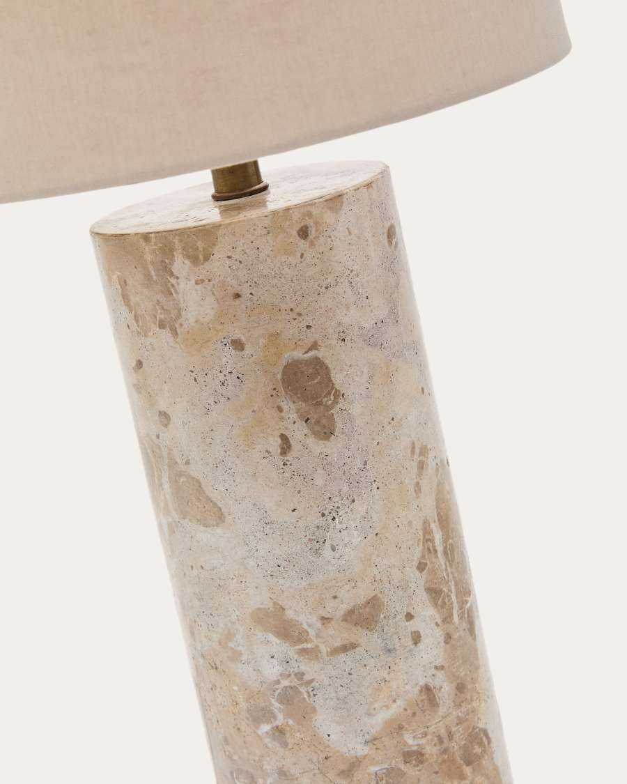 Raze table lamp in beige marble with a beige linen shade UK adapter