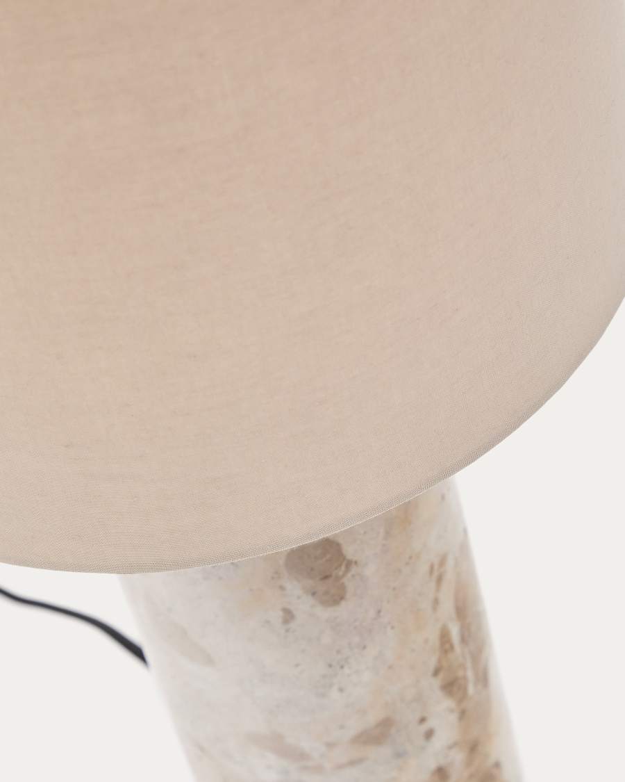 Raze table lamp in beige marble with a beige linen shade UK adapter