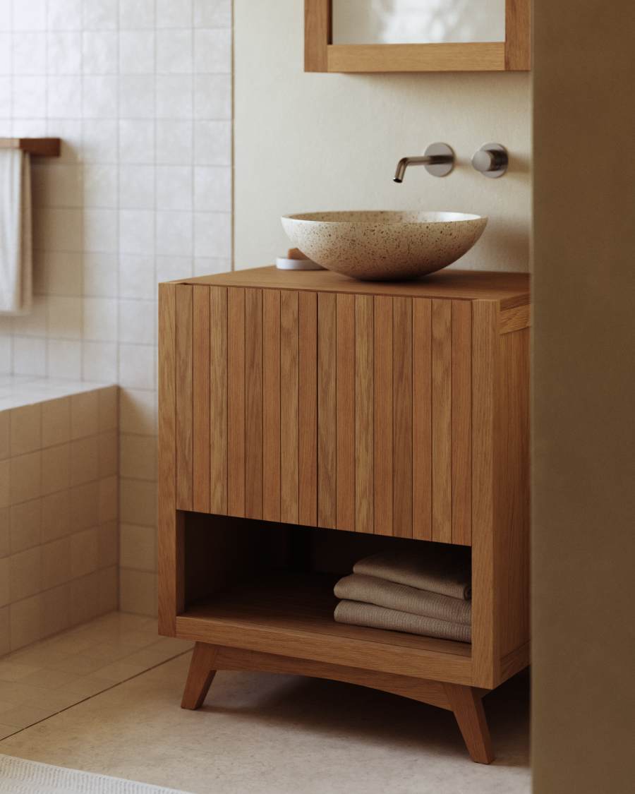 Kuveni rechteckiges Badezimmermöbel aus massivem Teakholz 70 x 50 cm