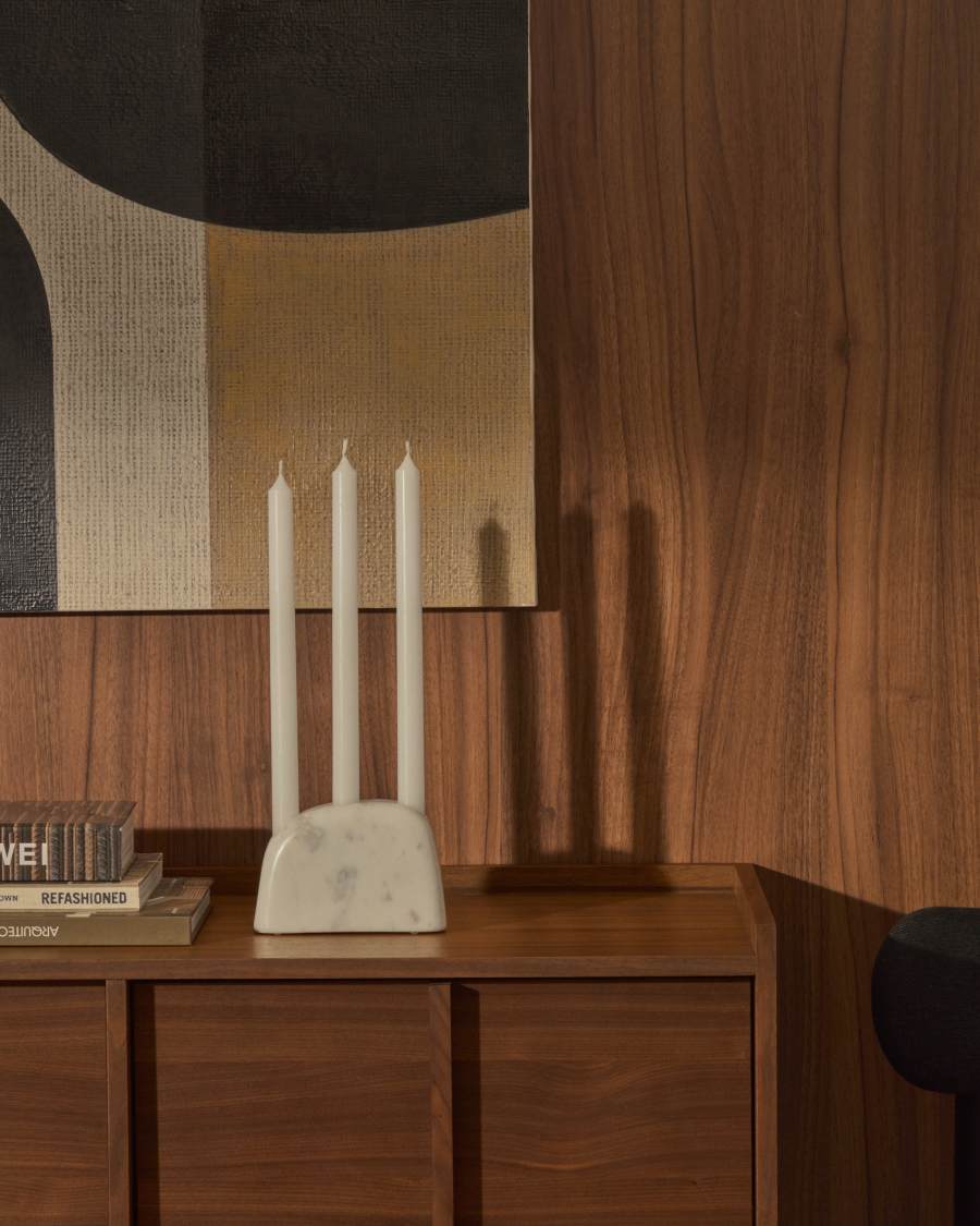 Signe medium-sized, white marble candlestick, 10 cm