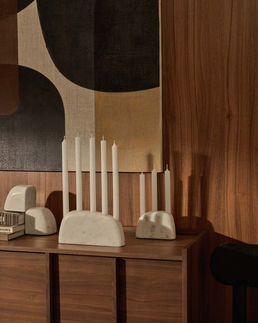 Signe medium-sized, white marble candlestick, 10 cm