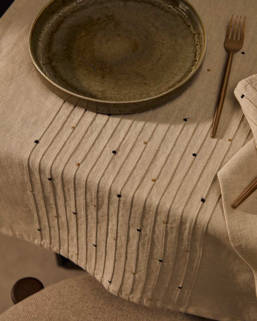 Chemin de table Erie en lin et coton beige avec détails brodés multicolores