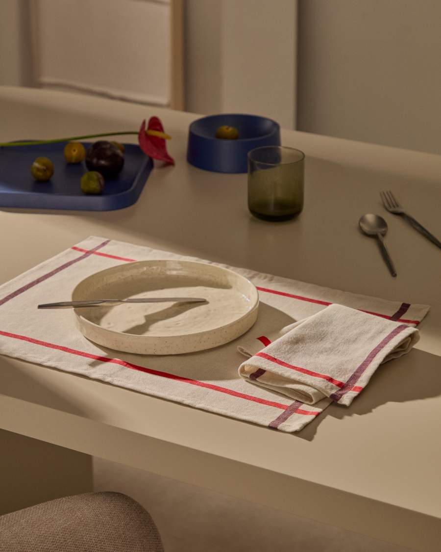 Set Delma di tovaglia individuale e tovagliolo in lino e cotone con dettaglio rosso