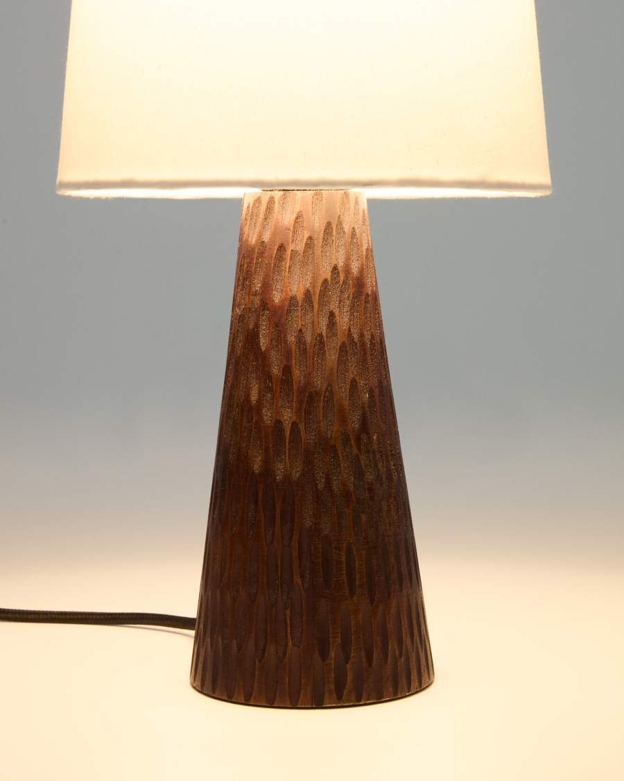 Amire table lamp made of wood in a dark finish UK adapter