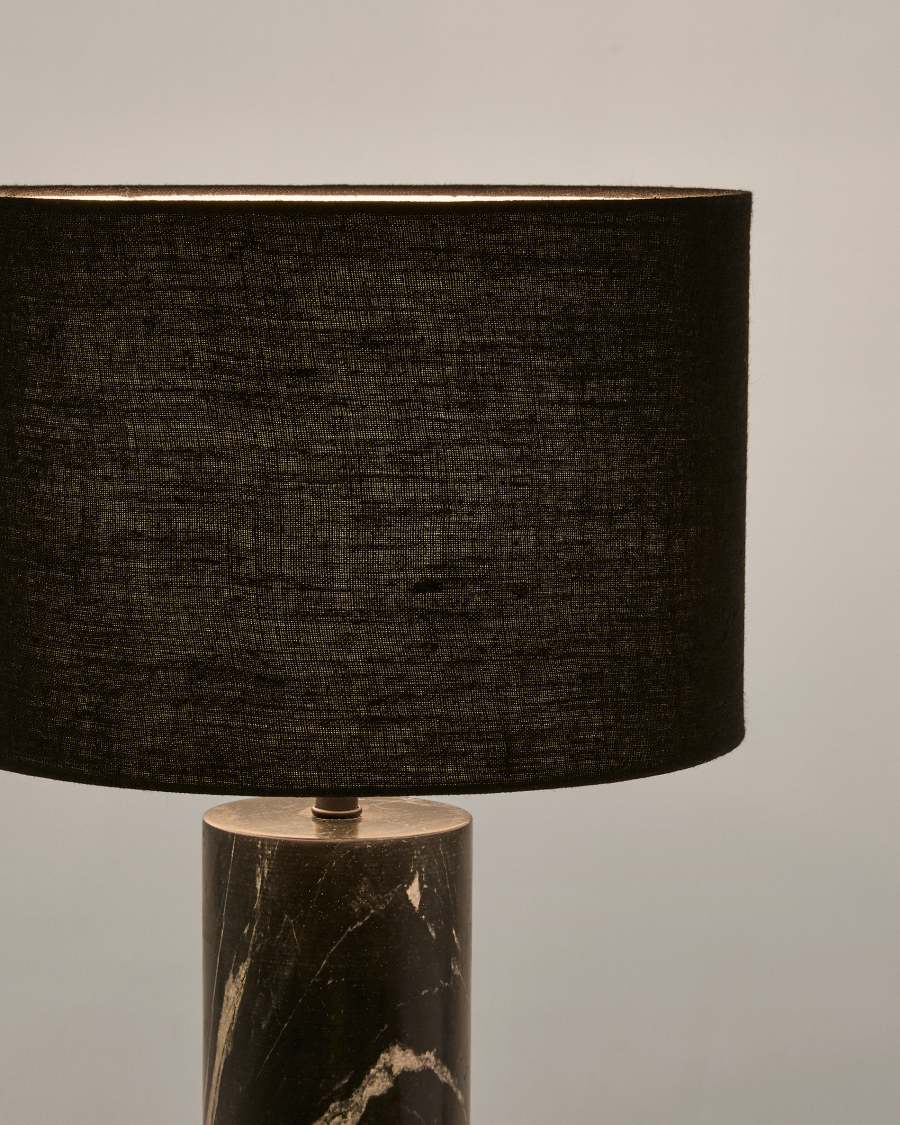 Llum de taula Vex de marbre negre i pantalla de lli negre adaptador UK