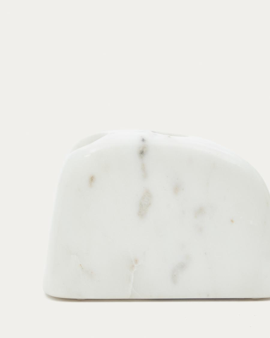 Signe medium-sized, white marble candlestick, 10 cm