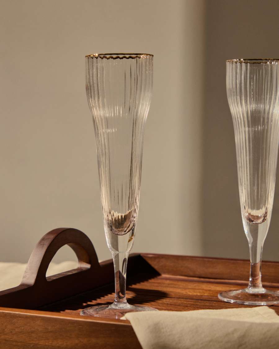 Ayan hoog champagneglas van transparant glas met gouden detail 19 cl
